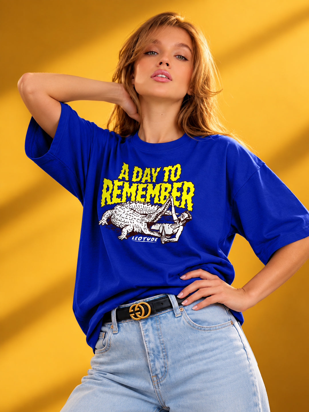Leotude Women "A Day To Remember" Royal Blue Oversized T-Shirt