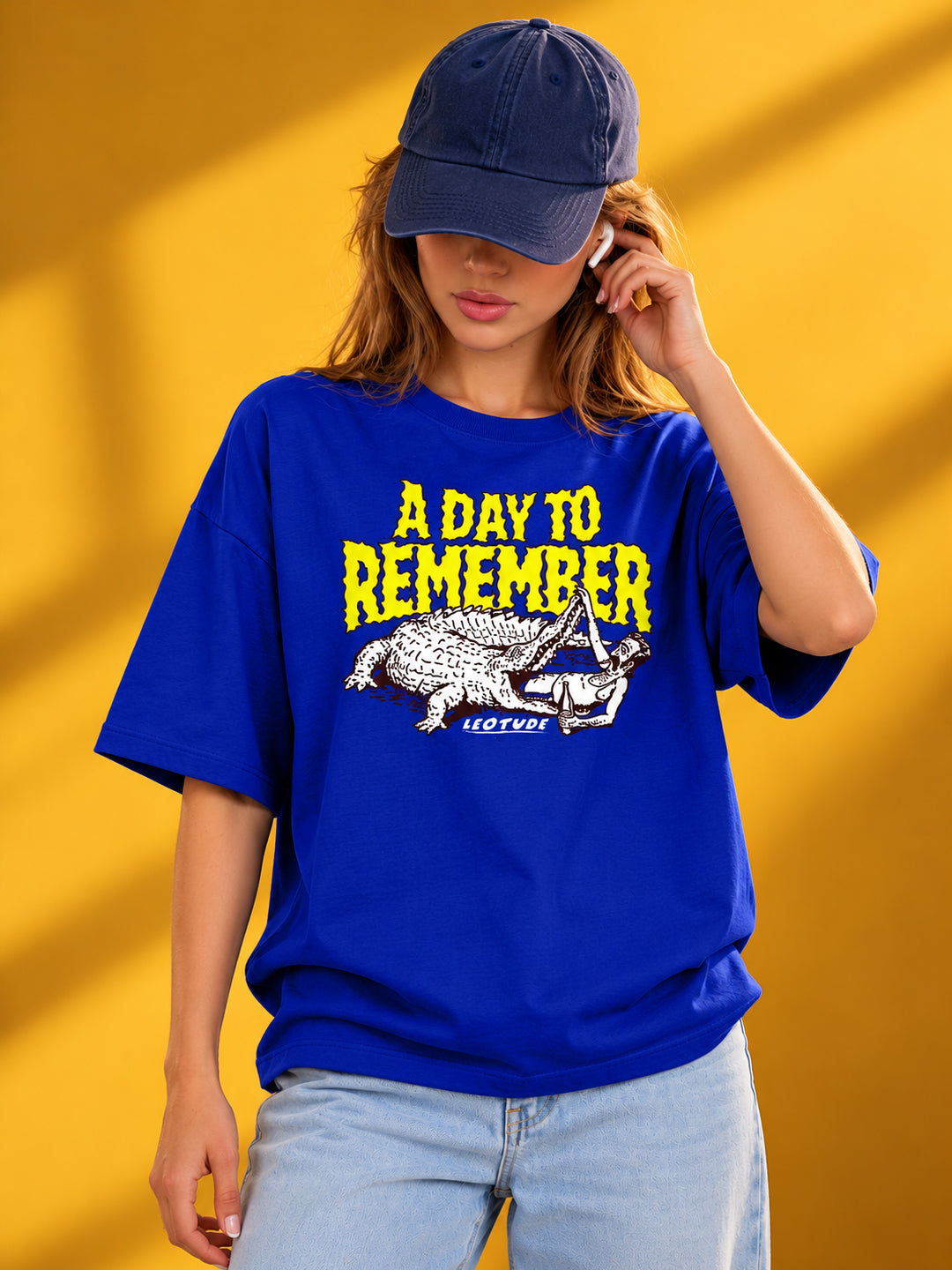 Leotude Women "A Day To Remember" Royal Blue Oversized T-Shirt