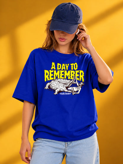 Leotude Women "A Day To Remember" Royal Blue Oversized T-Shirt