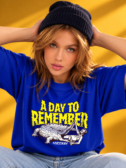 Leotude Women "A Day To Remember" Royal Blue Oversized T-Shirt