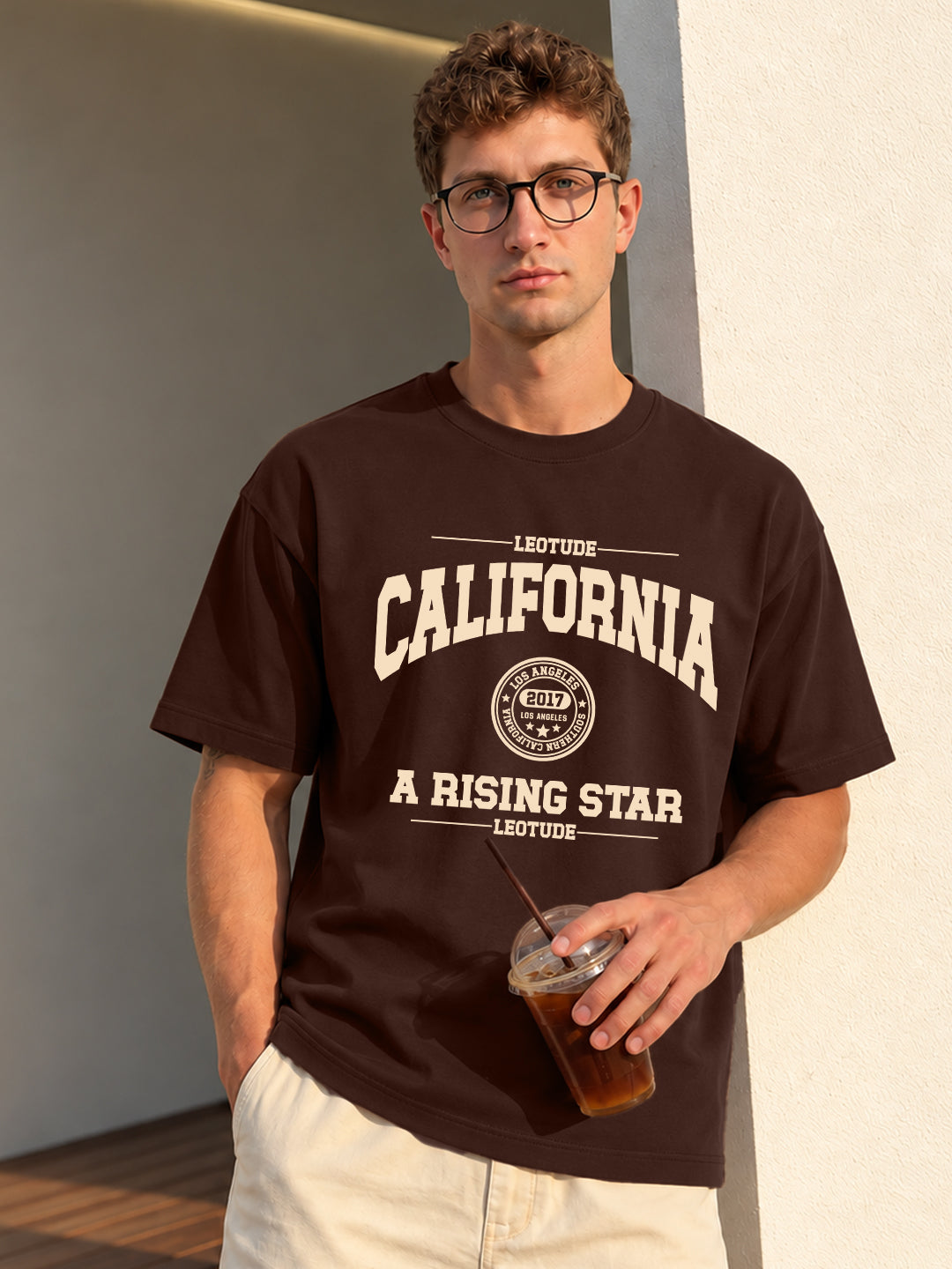 Leotude Men "California" Brown Oversized T-Shirt