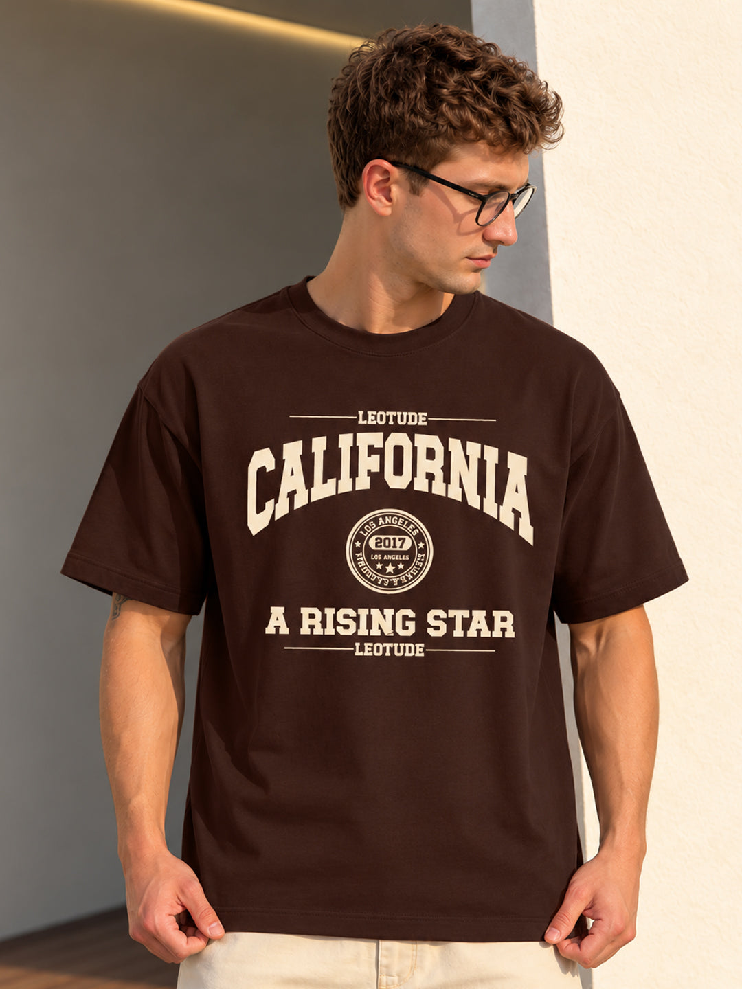Leotude Men "California" Brown Oversized T-Shirt