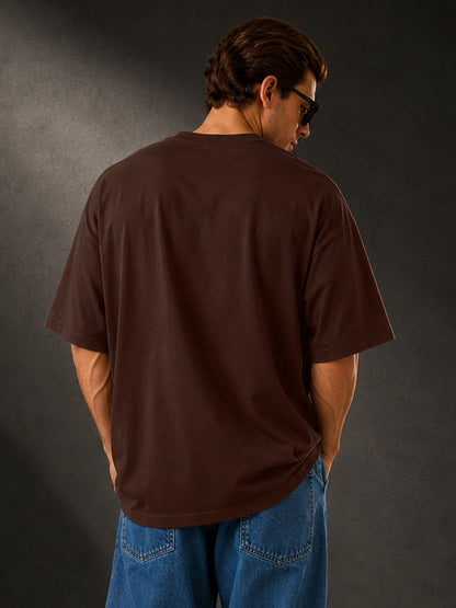 Leotude Men's "New York" Printed Oversized T-Shirt — Brown Streetwear Tee