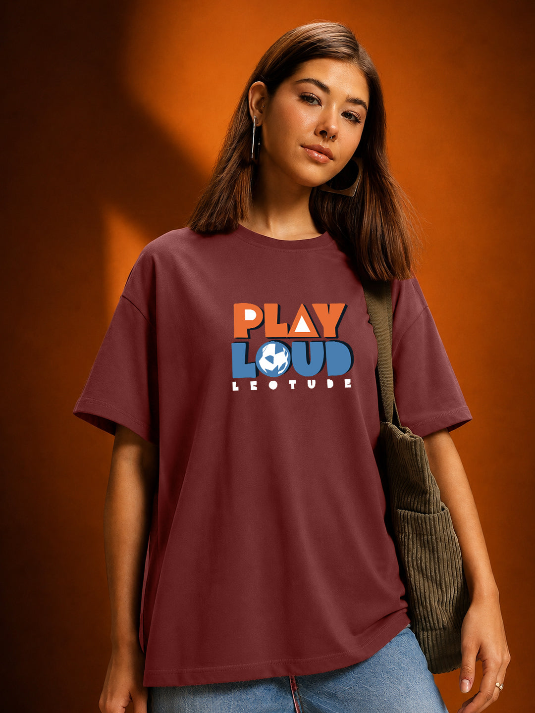 Leotude Women's Maroon Play Loud Premium T-Shirt