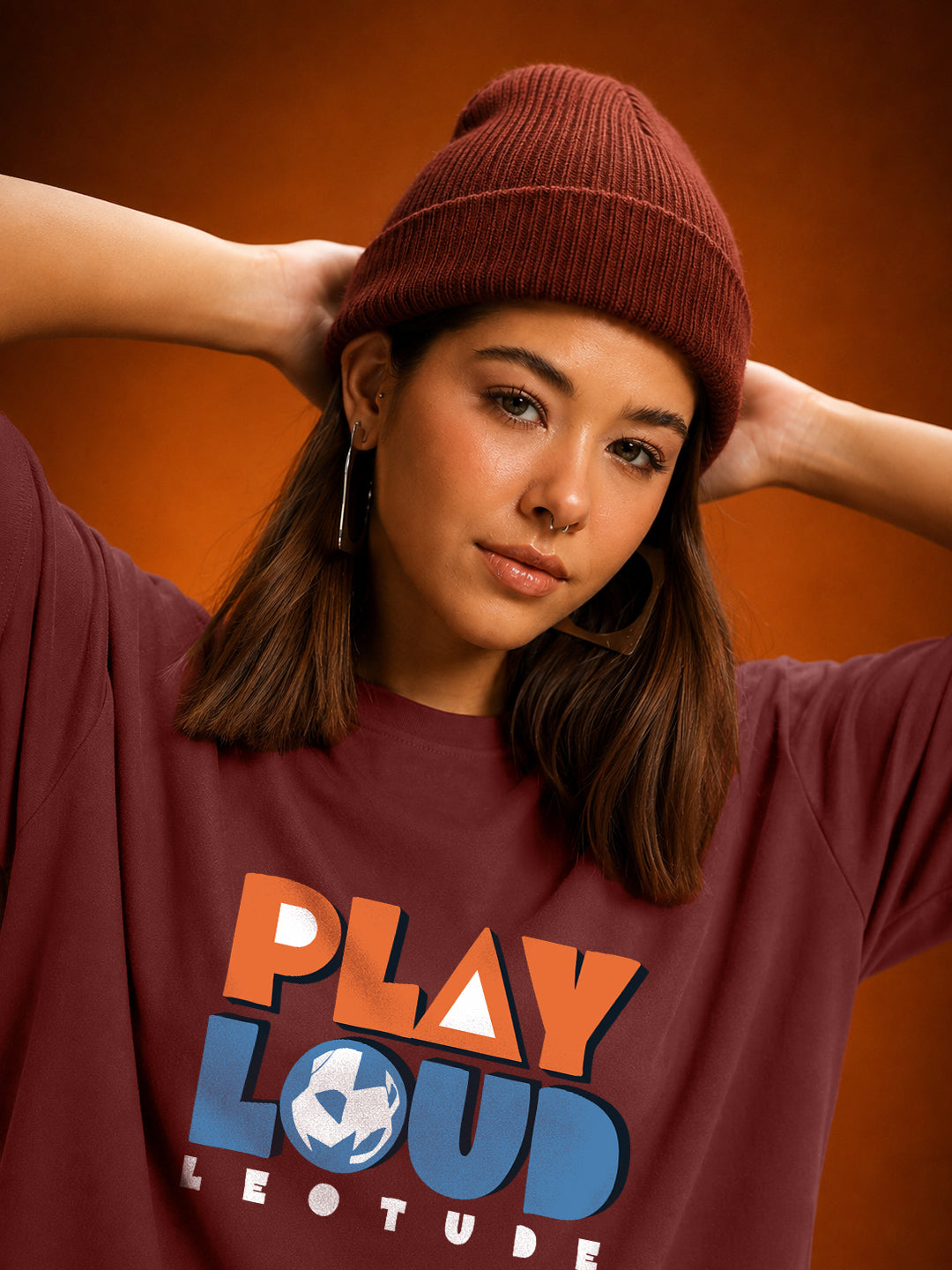 Leotude Women's Maroon Play Loud Premium T-Shirt