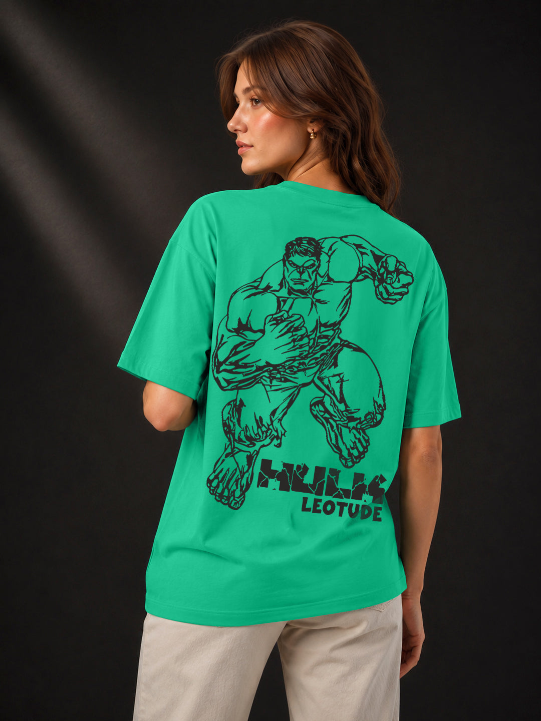 Leotude Rama Green Smash Printed Oversized Tshirt for Women