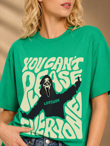 Leotude Rama Green Please Printed Oversized Tshirt for Women
