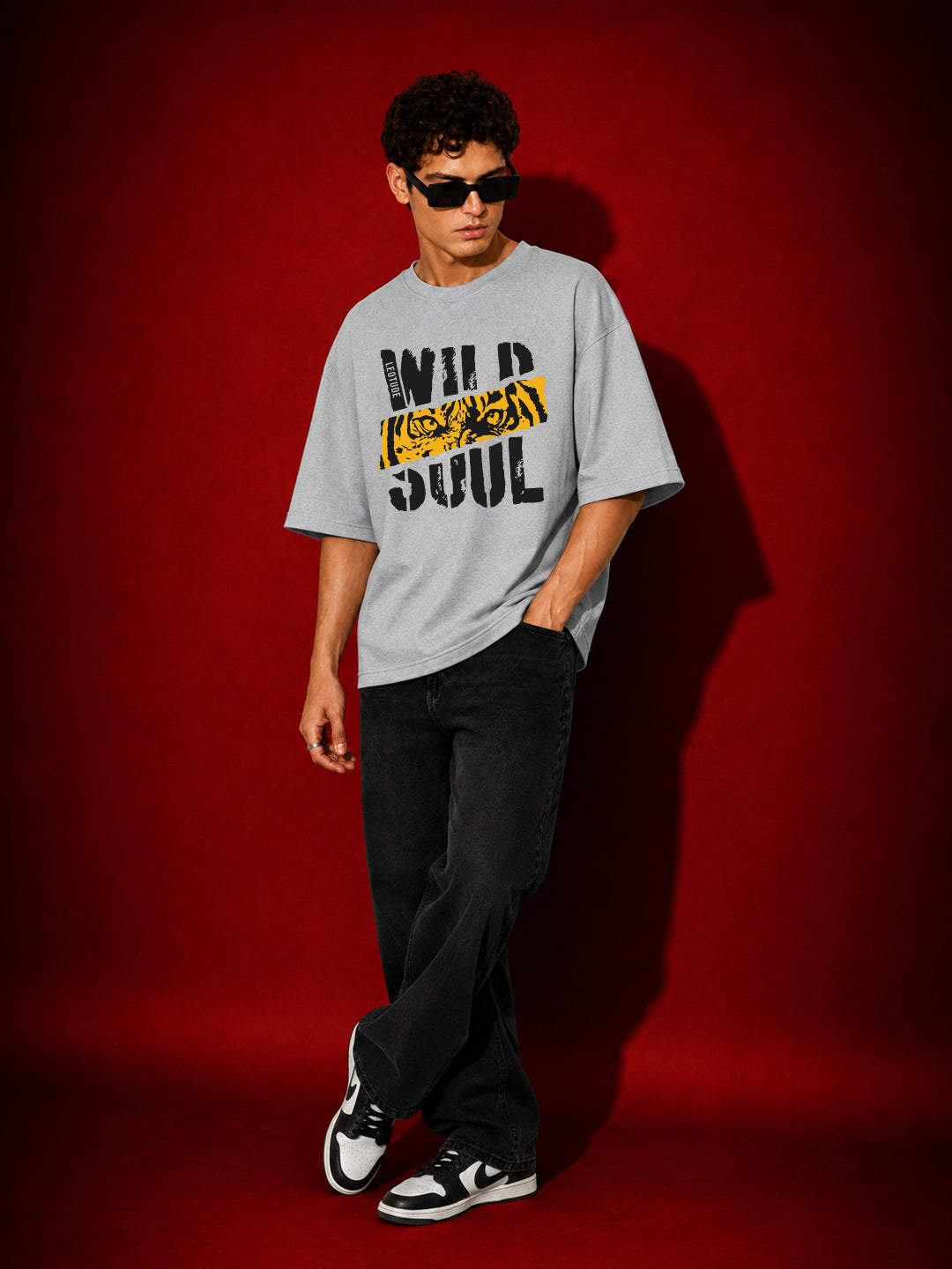 Leotude Men "Wild Soul" Printed Oversized T-Shirt — Grey Melange Streetwear Tee