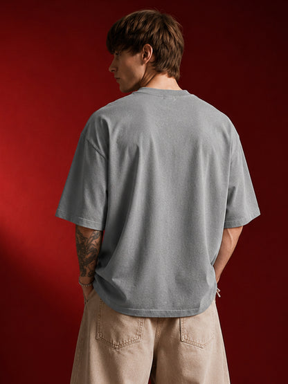 Leotude Men's Crash Graffiti Printed Grey Oversized T-Shirt