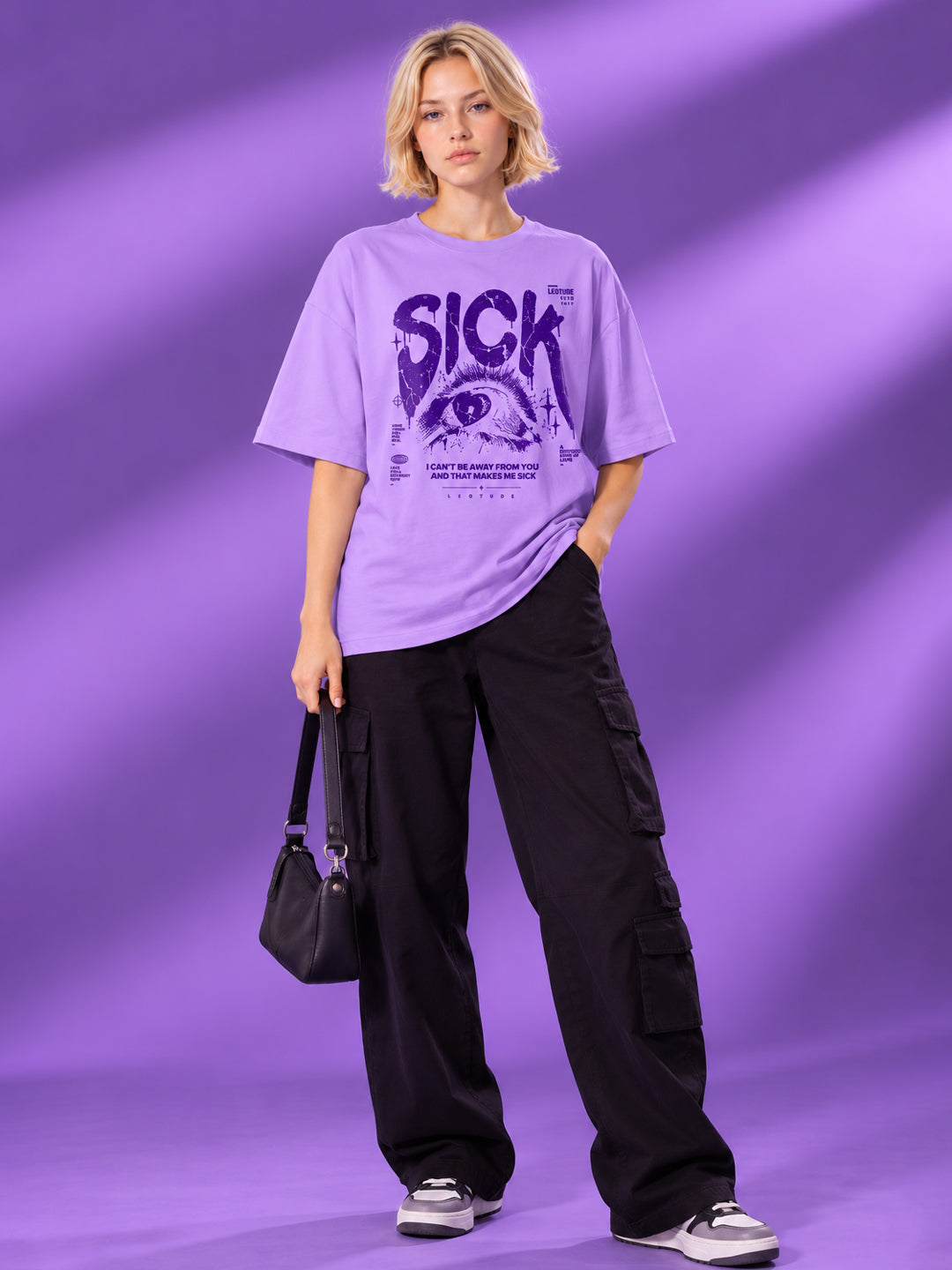Leotude Women "Sick" Purple Oversized T-Shirt