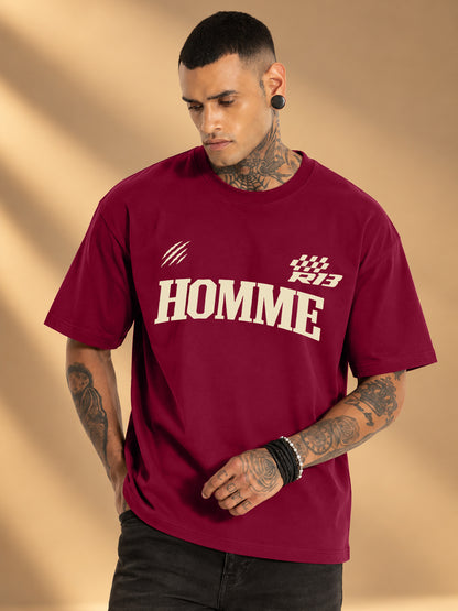 Leotude Men "Homme Motors" Maroon Oversized T-Shirt