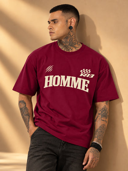 Leotude Men "Homme Motors" Maroon Oversized T-Shirt