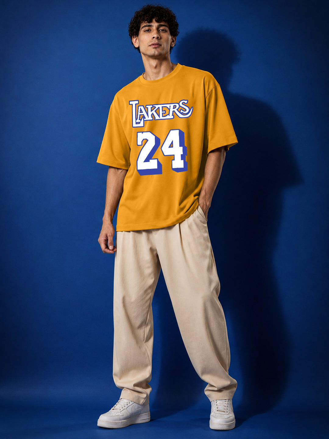 Leotude Men's Lakers 24 Sports Printed Mustard Oversized T-Shirt