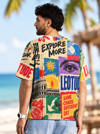Leotude Men's Multicolor Explore Printed T-Shirt
