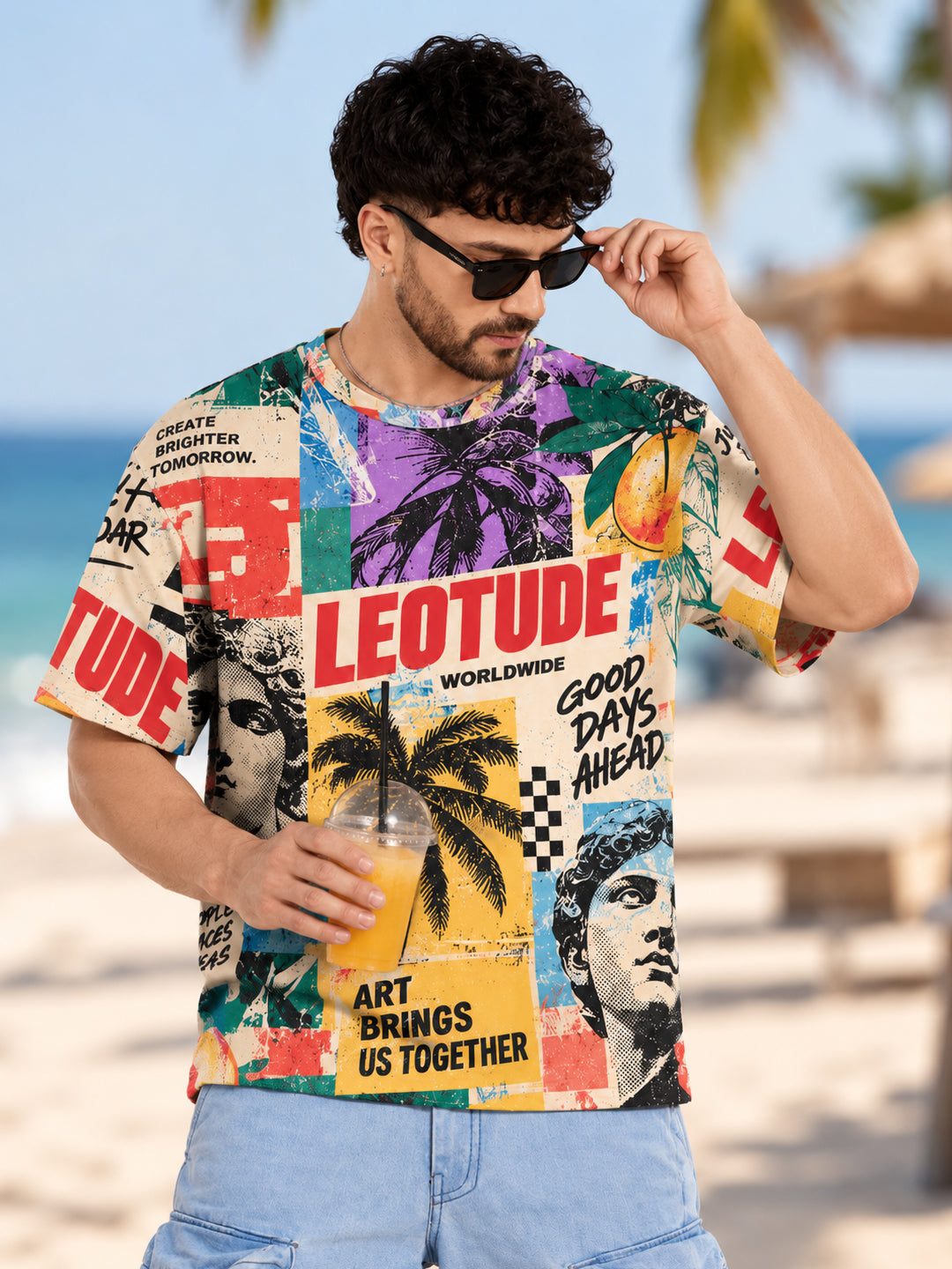 Leotude Men's Multicolor Explore Printed T-Shirt