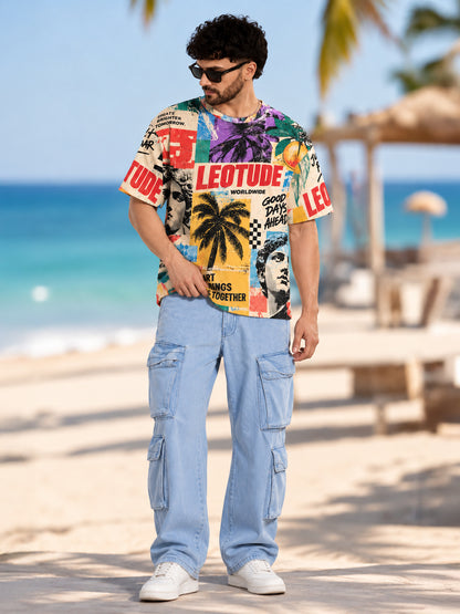 Leotude Men's Multicolor Explore Printed T-Shirt