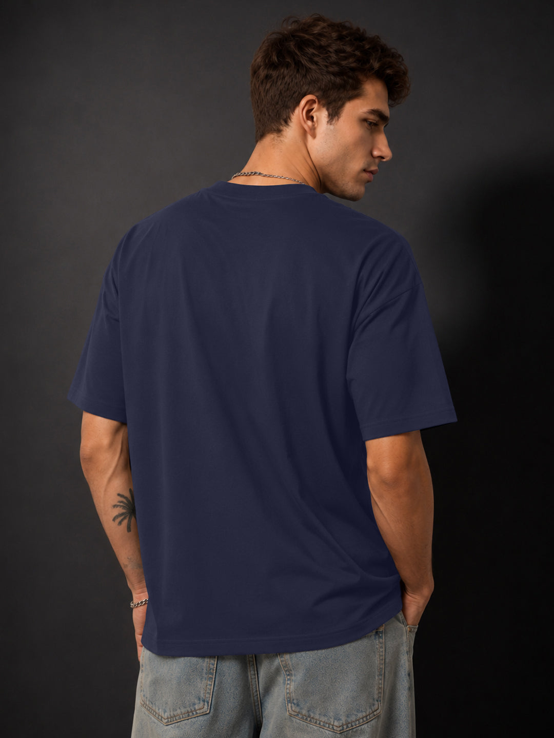Leotude Men's "Boston" Printed Oversized T-Shirt — Navy Streetwear Tee