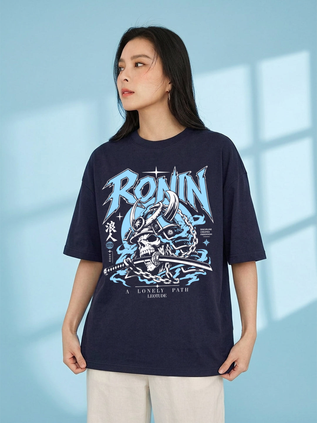 Leotude Women "Ronin" Navy Oversized T-Shirt