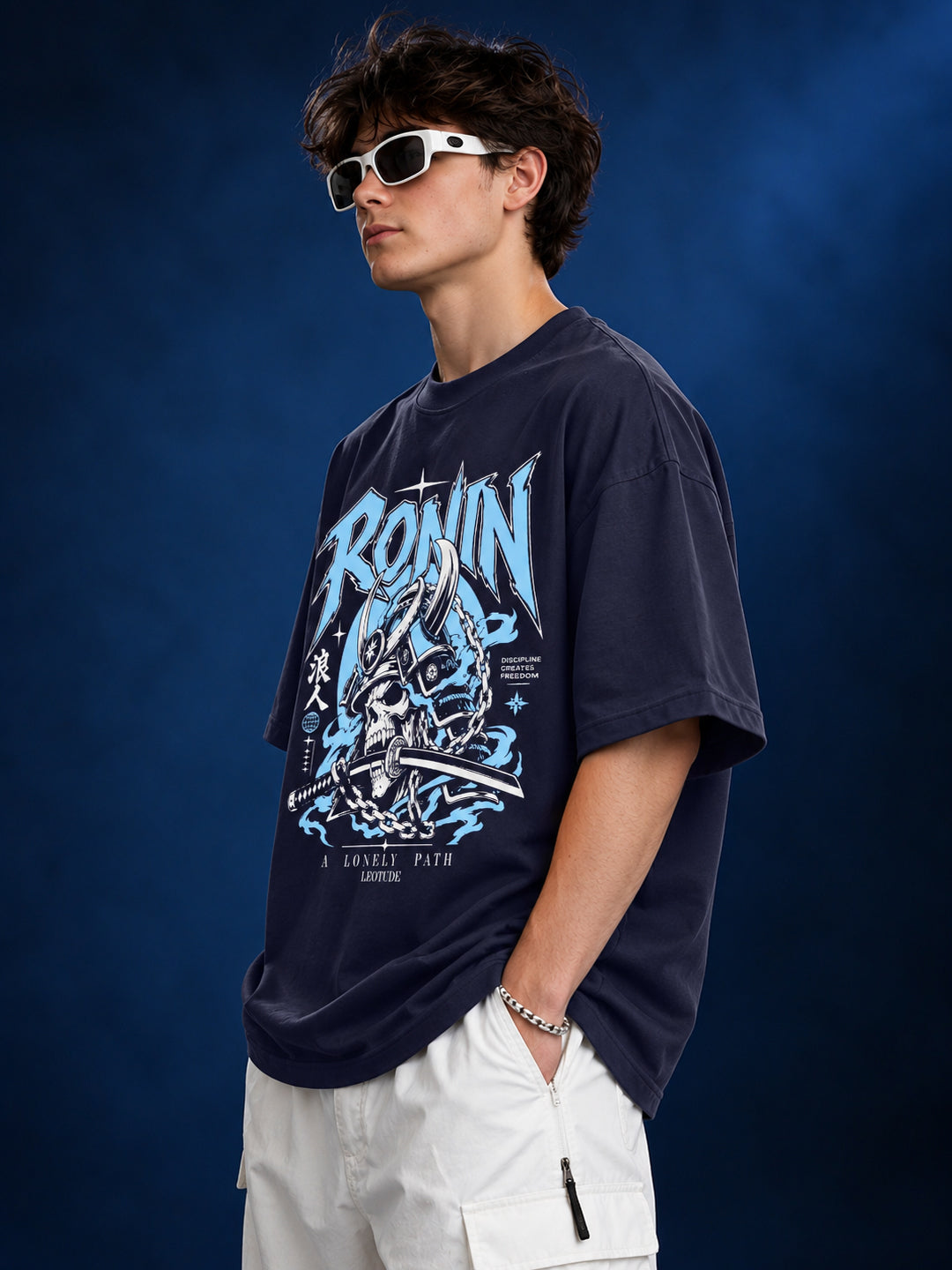 Leotude Men "Ronin" Navy Oversized T-Shirt