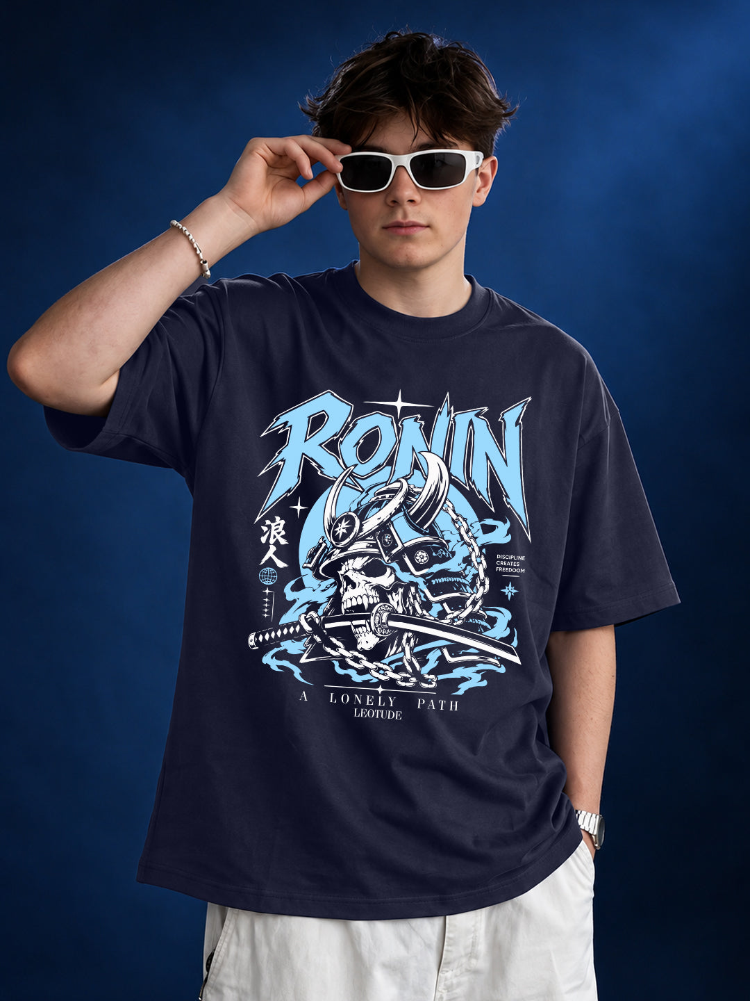 Leotude Men "Ronin" Navy Oversized T-Shirt