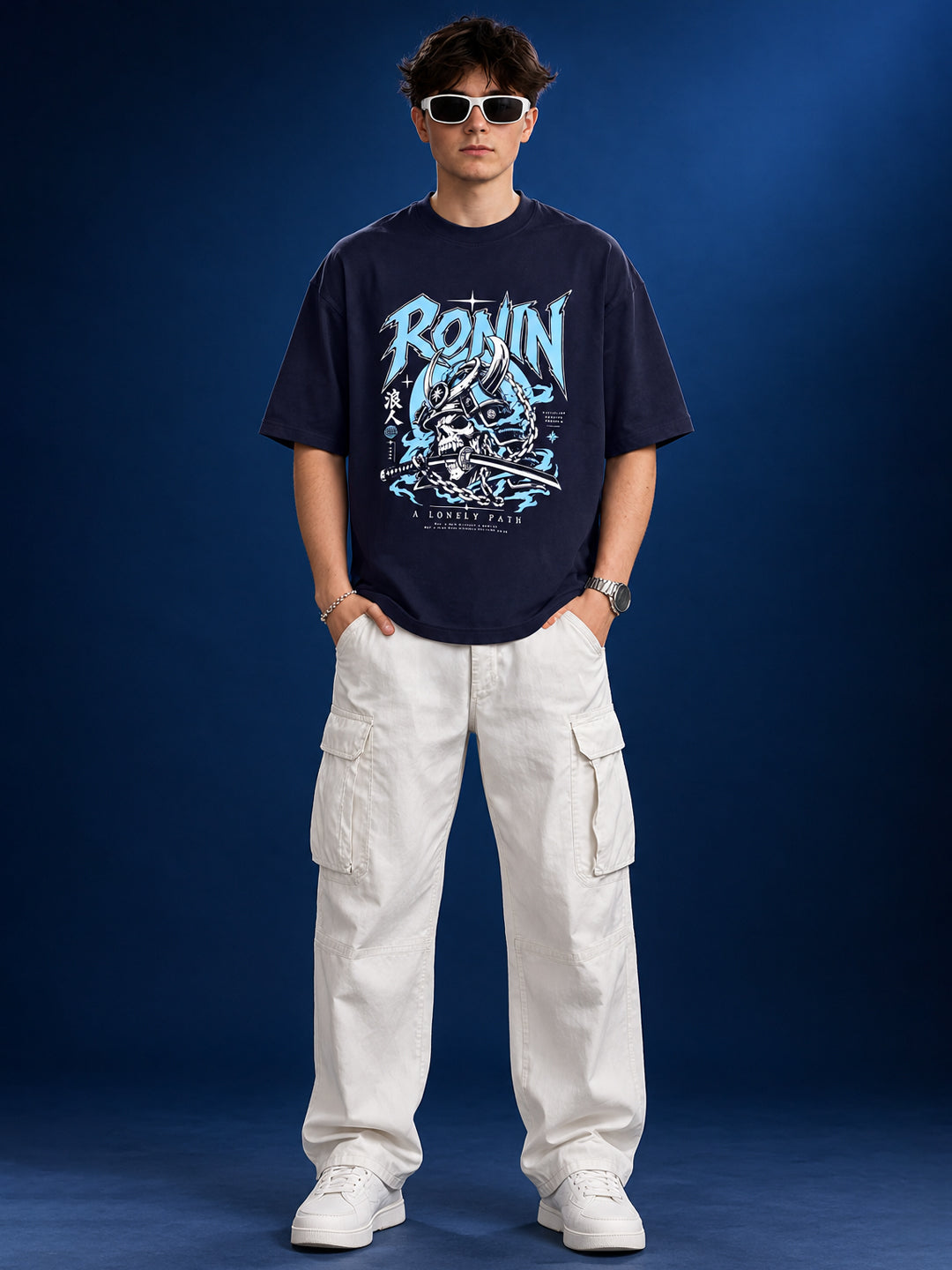 Leotude Men "Ronin" Navy Oversized T-Shirt