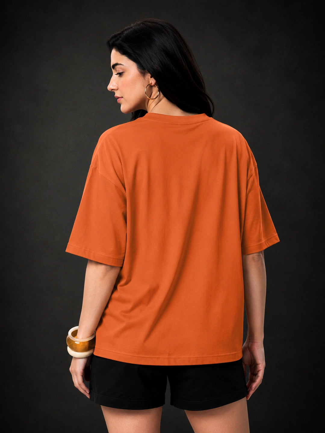 Leotude Orange Milano Printed Oversized Tshirt for Women