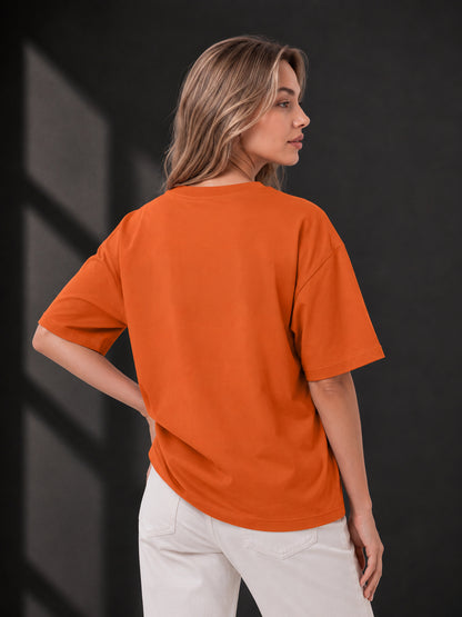 Leotude Orange Boston Printed Oversized Tshirt for Women