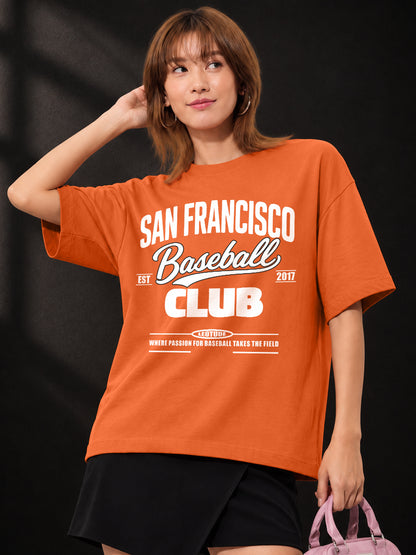 Leotude Orange Francisco Printed Oversized Tshirt for Women