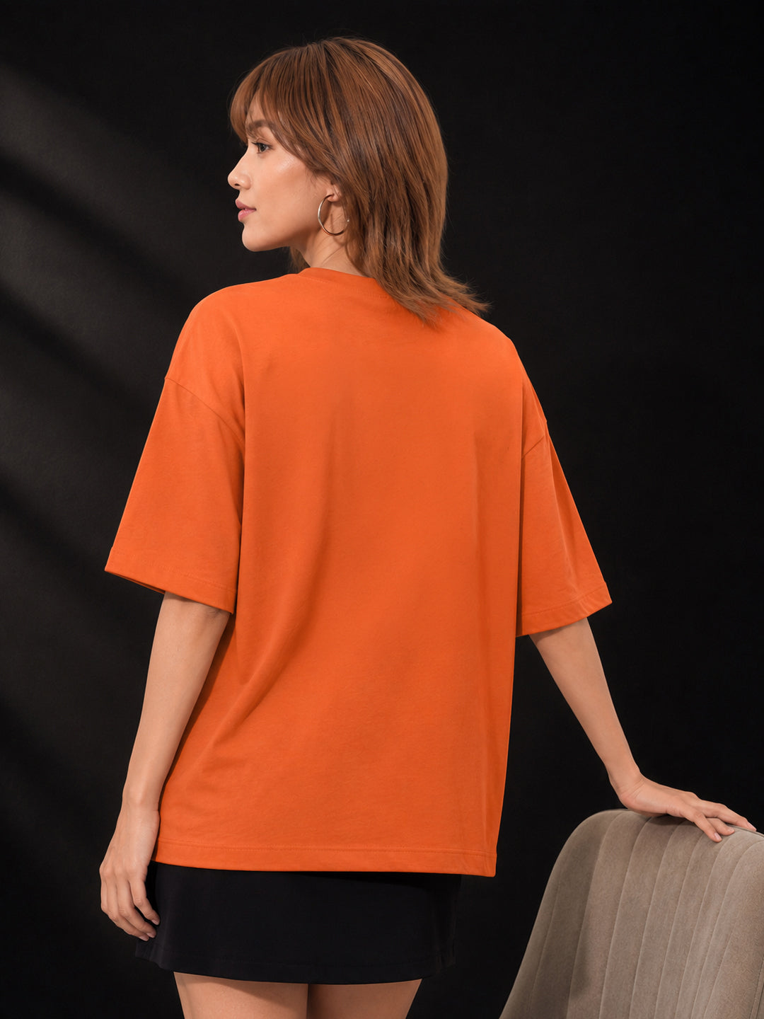 Leotude Orange Francisco Printed Oversized Tshirt for Women