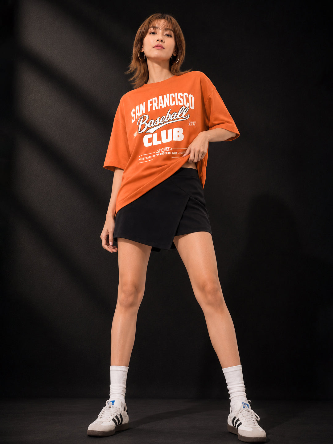 Leotude Orange Francisco Printed Oversized Tshirt for Women