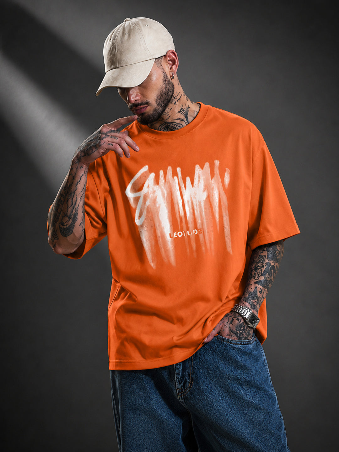 Leotude Men's "Someone" Printed Oversized T-Shirt — Orange Streetwear Tee