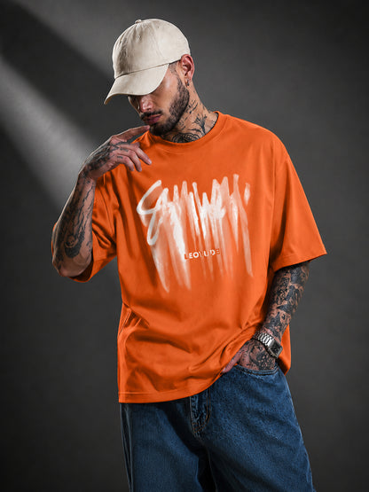 Leotude Men's "Someone" Printed Oversized T-Shirt — Orange Streetwear Tee
