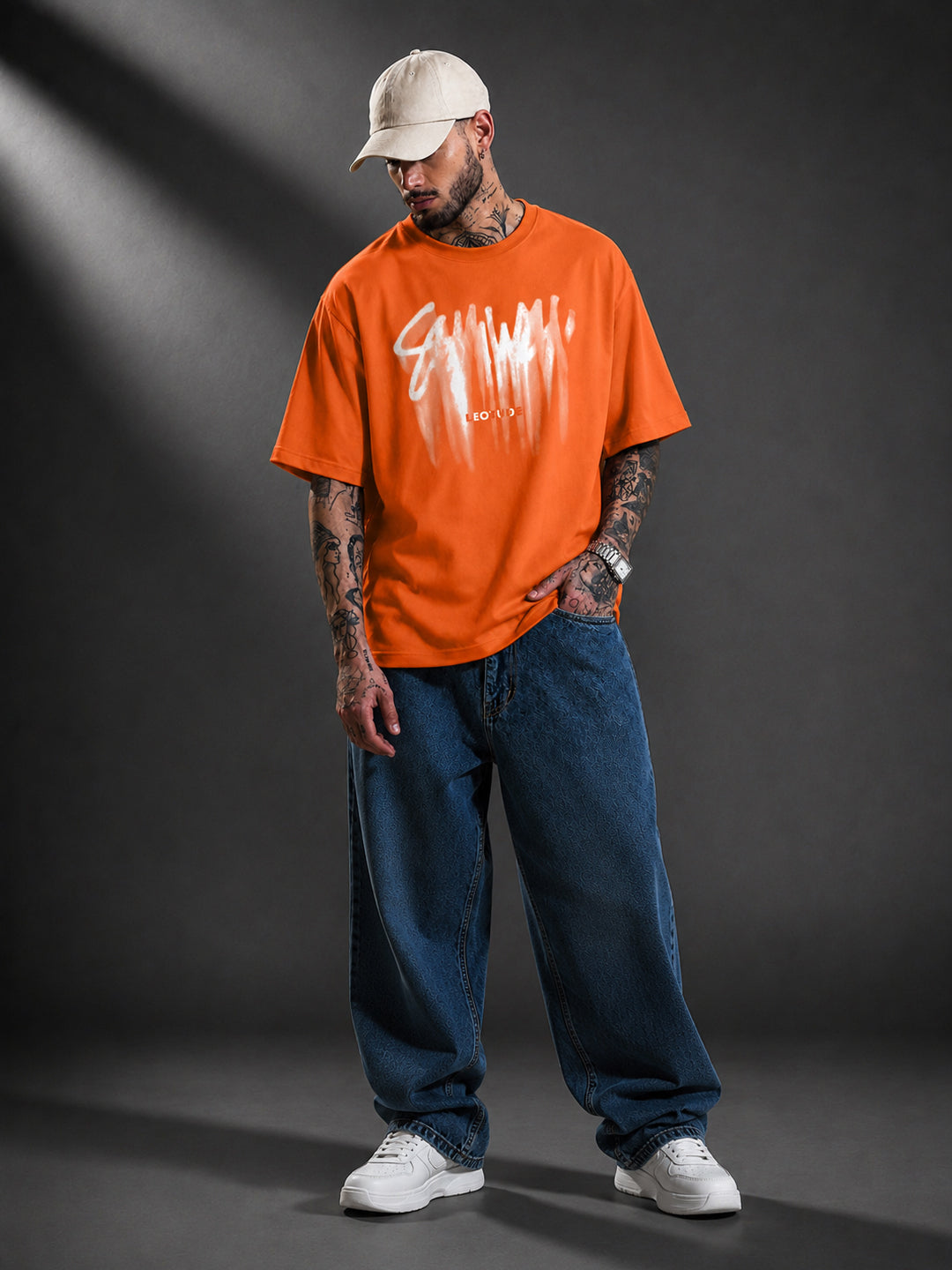 Leotude Men's "Someone" Printed Oversized T-Shirt — Orange Streetwear Tee