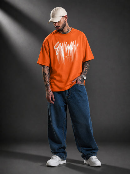 Leotude Men's "Someone" Printed Oversized T-Shirt — Orange Streetwear Tee