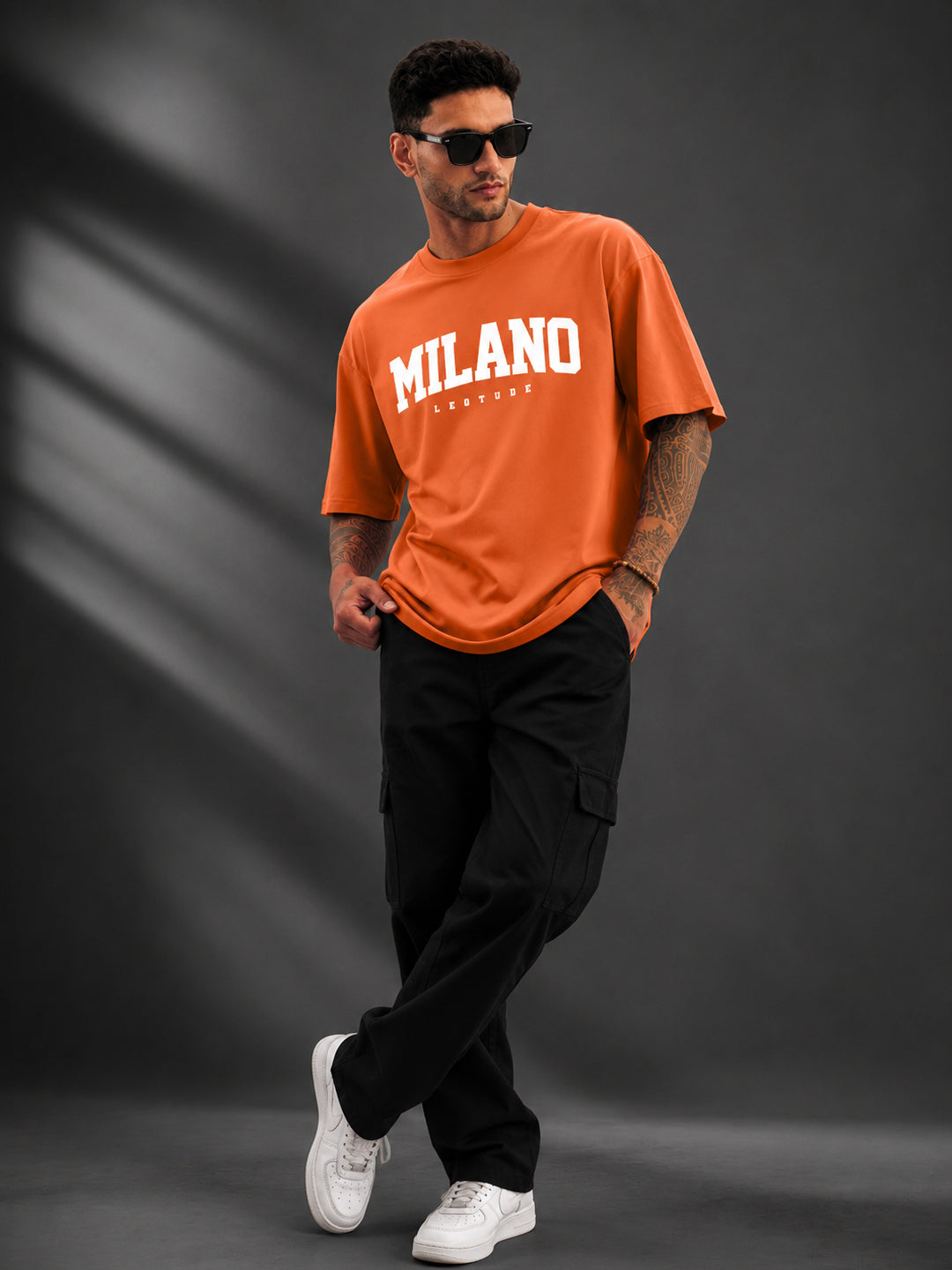 Leotude Men's "Milano" Printed Oversized T-Shirt — Orange Streetwear Tee