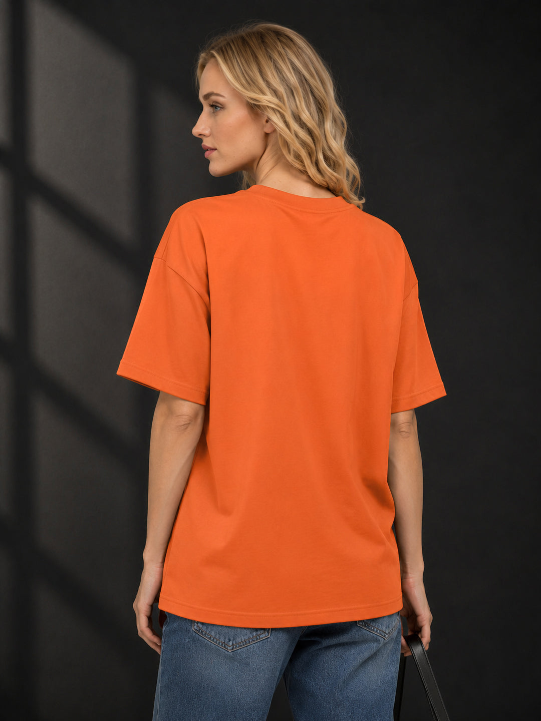 Leotude Orange Stay Groovy Printed Oversized Tshirt for Women