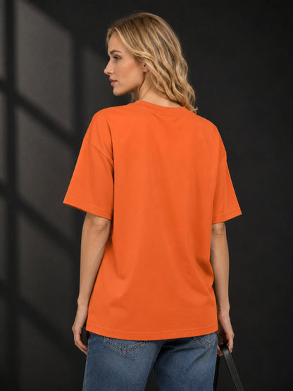 Leotude Orange Stay Groovy Printed Oversized Tshirt for Women