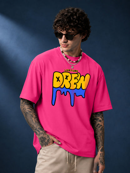 Leotude Men's "Drew" Printed Oversized T-Shirt — Pink Streetwear Tee