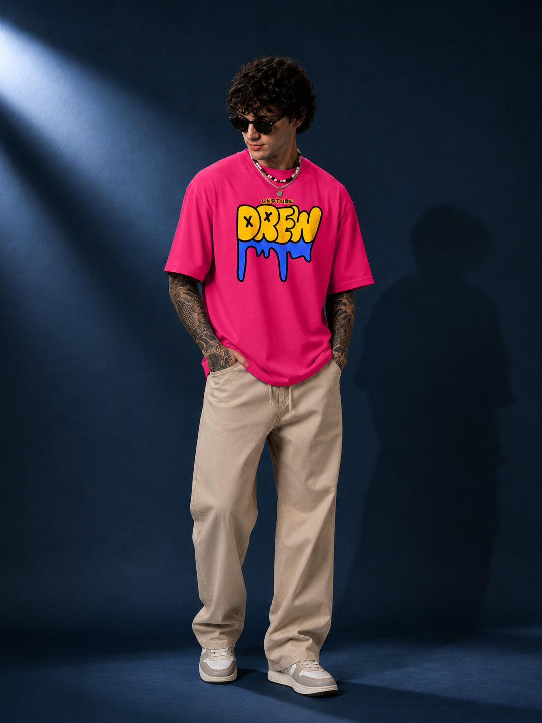Leotude Men's "Drew" Printed Oversized T-Shirt — Pink Streetwear Tee