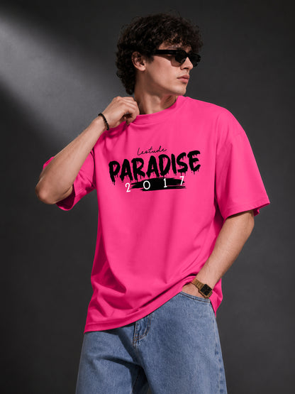 Leotude Men "Paradise 2017" Printed Oversized T-Shirt — Pink Streetwear Tee