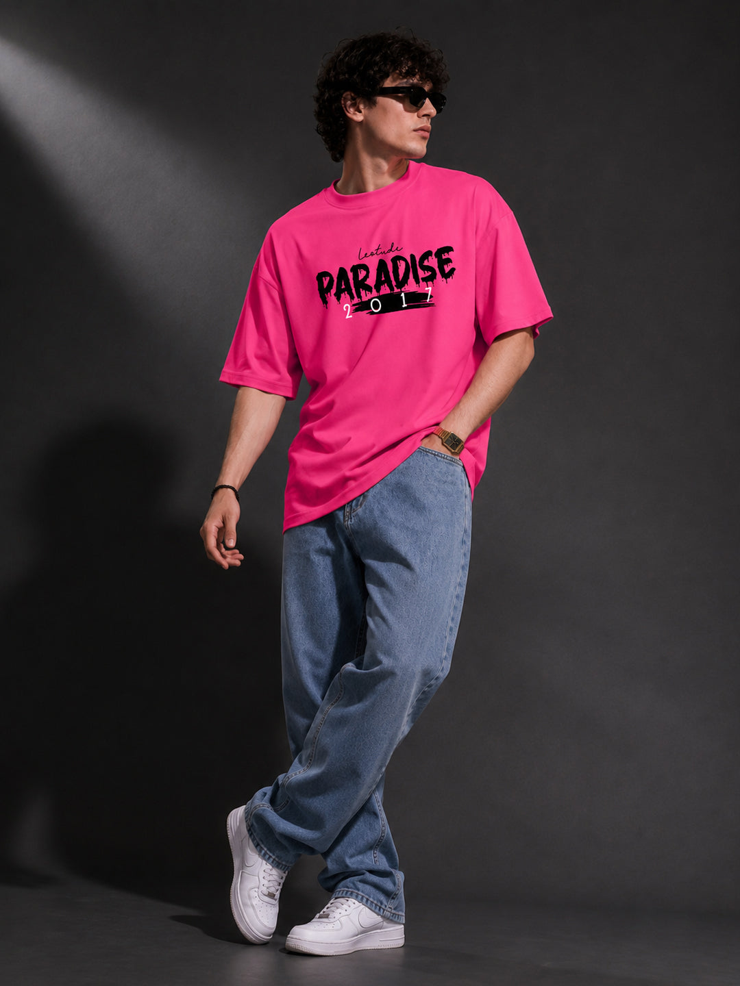 Leotude Men "Paradise 2017" Printed Oversized T-Shirt — Pink Streetwear Tee