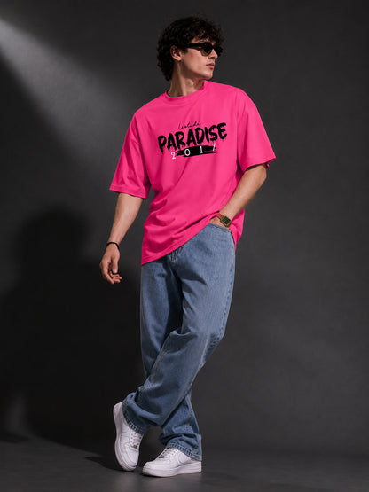 Leotude Men "Paradise 2017" Printed Oversized T-Shirt — Pink Streetwear Tee