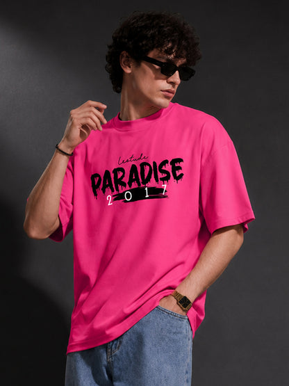 Leotude Men "Paradise 2017" Printed Oversized T-Shirt — Pink Streetwear Tee