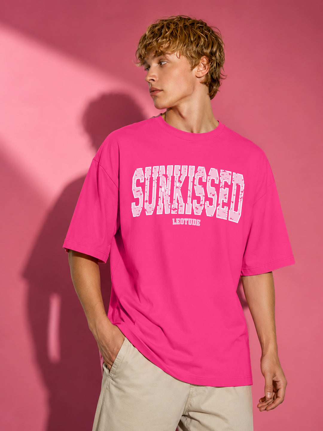 Leotude Men's "Sunkissed" Printed Oversized T-Shirt — Pink Streetwear Tee