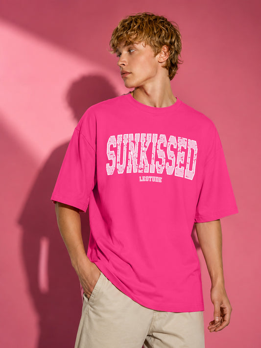 Leotude Men's "Sunkissed" Printed Oversized T-Shirt — Pink Streetwear Tee