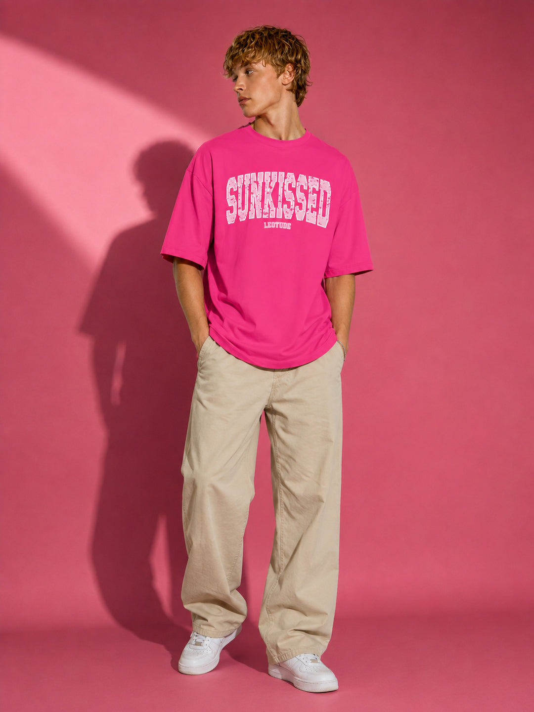 Leotude Men's "Sunkissed" Printed Oversized T-Shirt — Pink Streetwear Tee