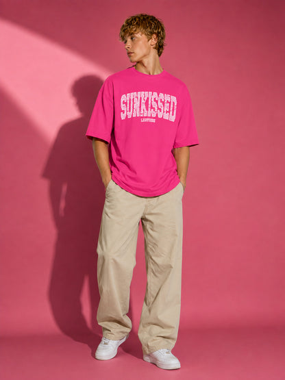 Leotude Men's "Sunkissed" Printed Oversized T-Shirt — Pink Streetwear Tee