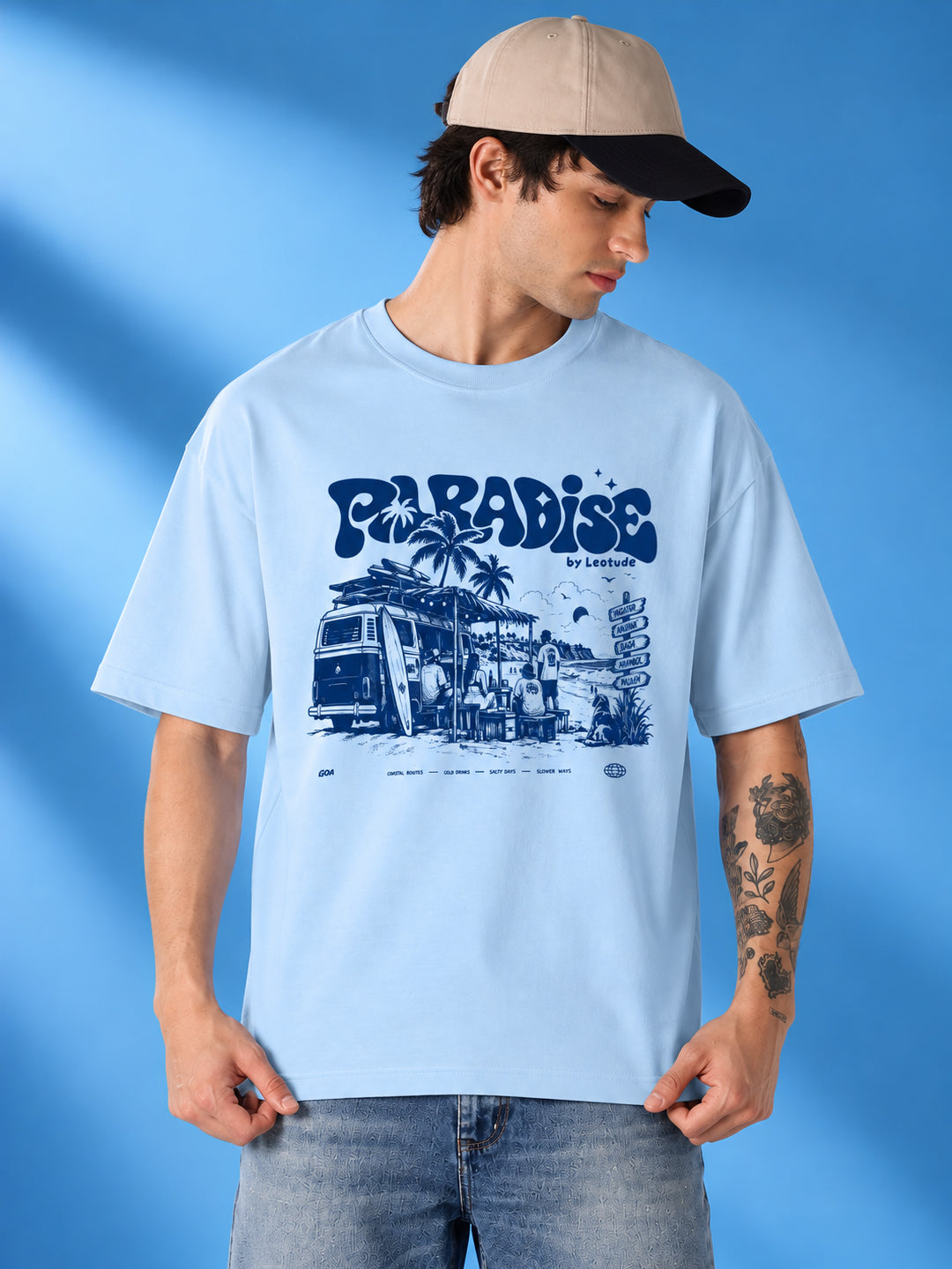 Leotude Men "Paradise" Sky Blue Oversized T-Shirt