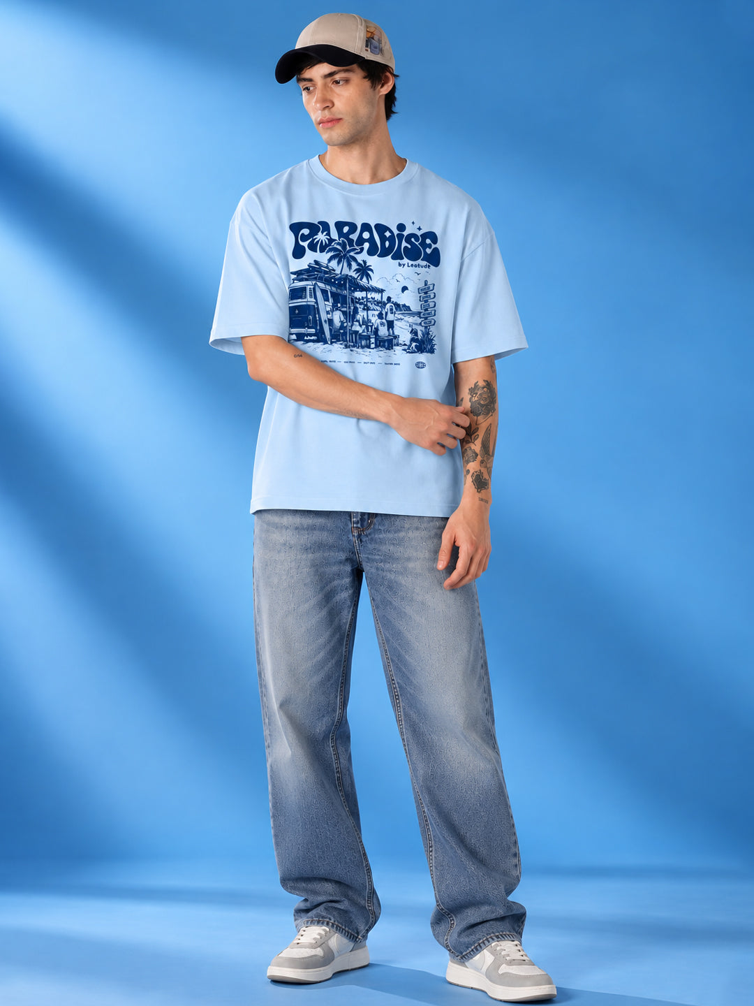 Leotude Men "Paradise" Sky Blue Oversized T-Shirt