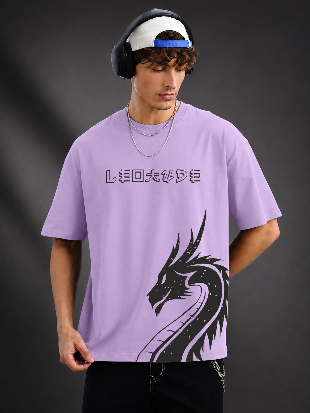 Leotude Men's "Dragon" Printed Oversized T-Shirt — Purple Streetwear Tee